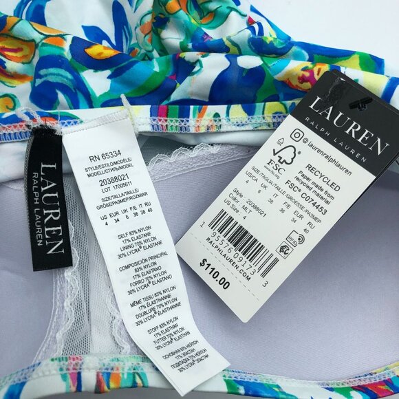 Lauren Ralph Lauren Multicolor Slimming Fit Shirred Tankini Top Blue Size 4 - Picture 5 of 7